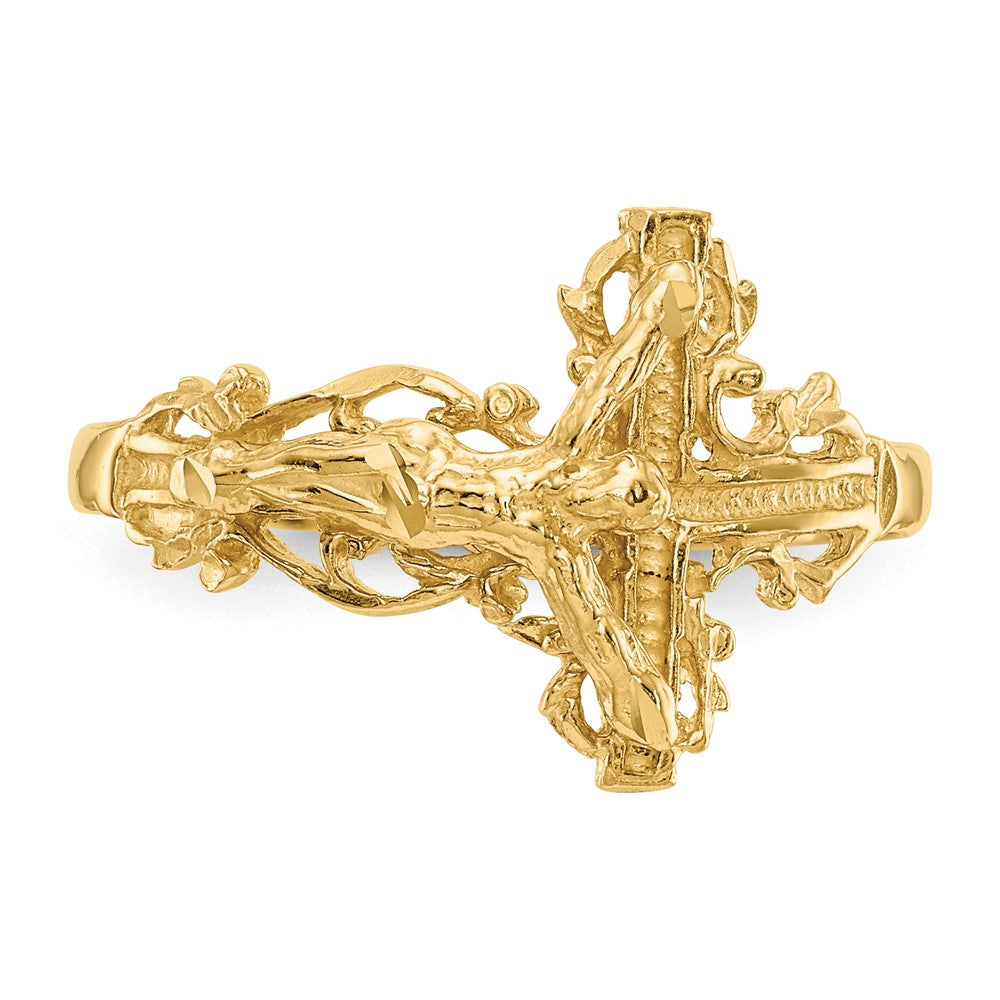 Gold Diamond-cut Crucifix Ring Model-K4584 - Charlie & Co. Jewelry