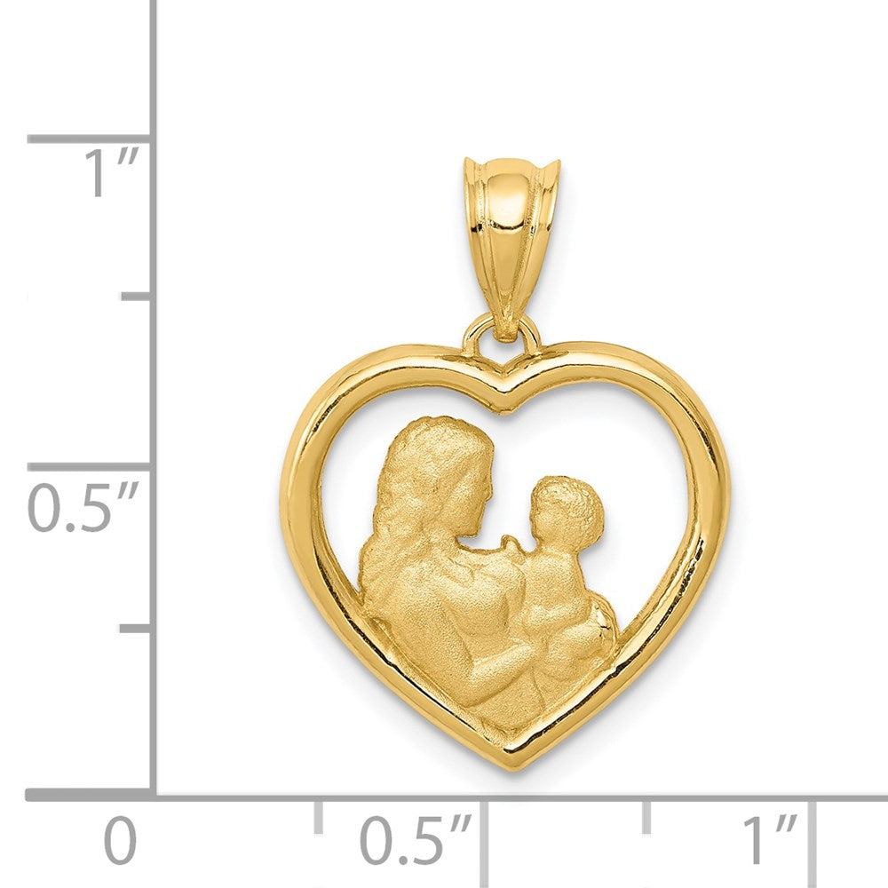 Gold Polished and Satin Mom/Baby Heart Charm Necklace - Model K4753 - Charlie & Co. Jewelry