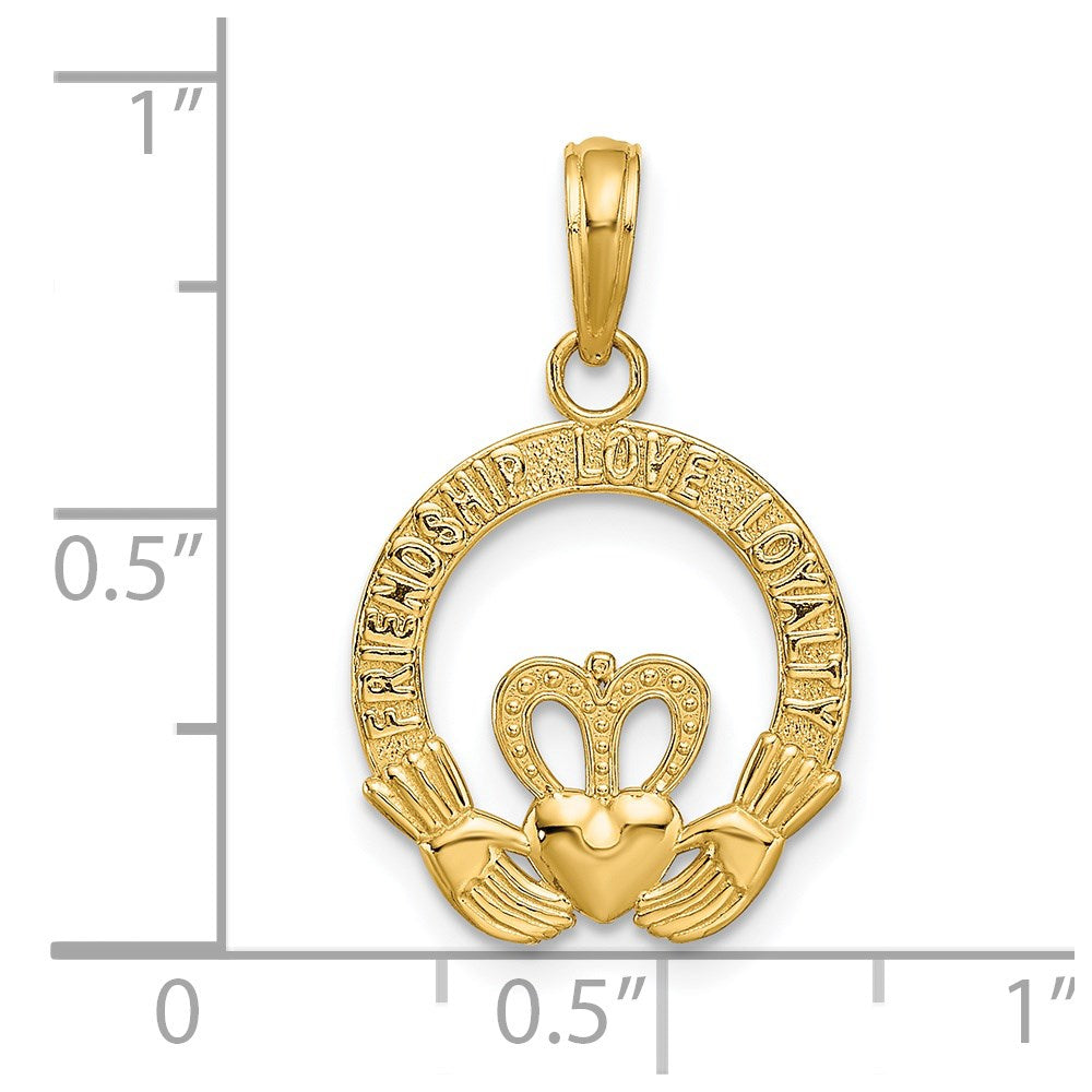 Charlie & Co Jewelry | 14k Satin Diamond-cut Flat-backed Claddagh Pendant - Model K4769