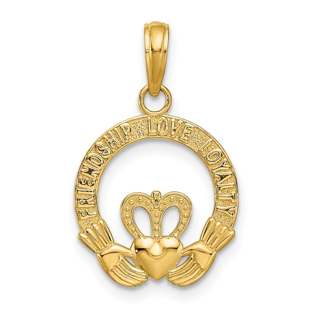 Charlie & Co Jewelry | 14k Satin Diamond-cut Flat-backed Claddagh Pendant - Model K4769