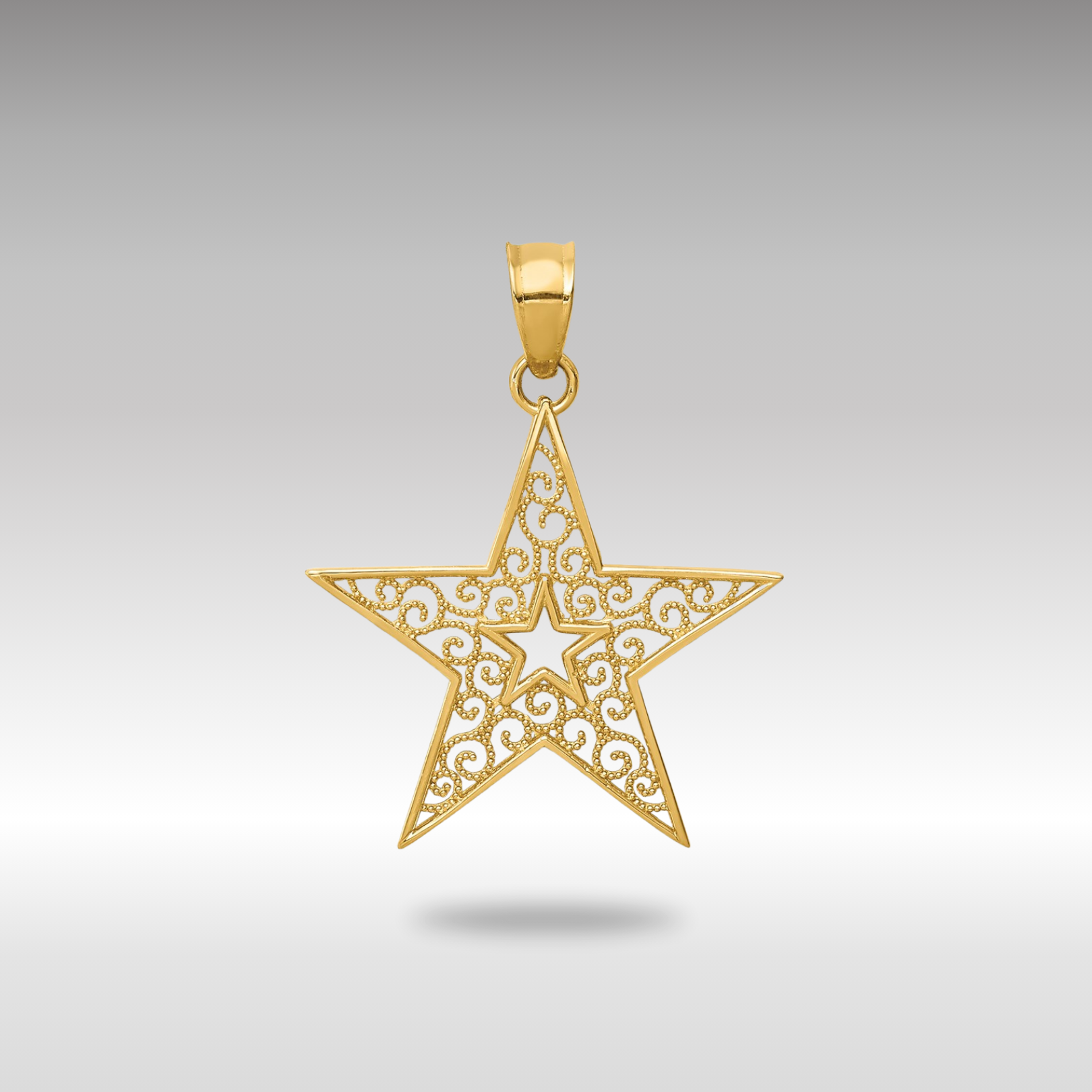 Gold Filigree Star Necklace Pendant Model-K4807 - Charlie & Co. Jewelry