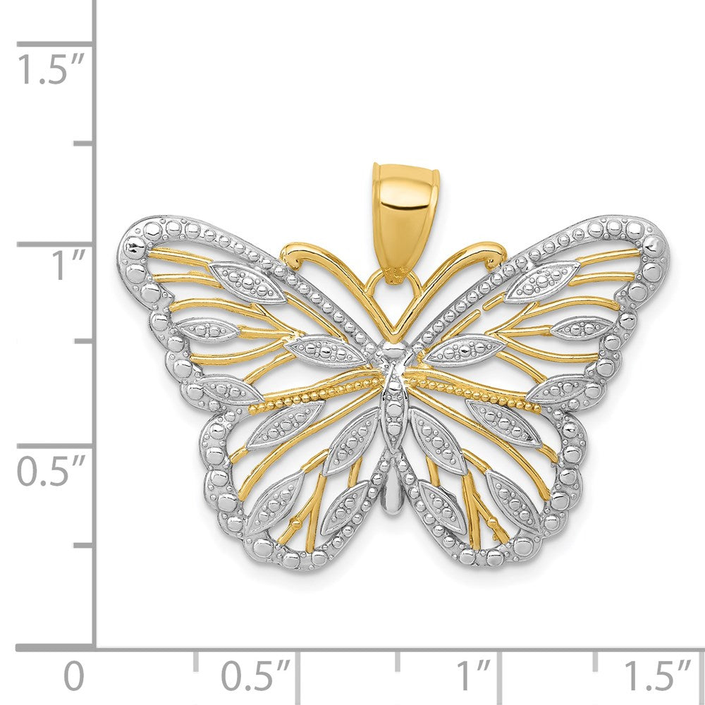 14k Yellow and White Gold Butterfly Necklace Pendant - Charlie & Co. Jewelry