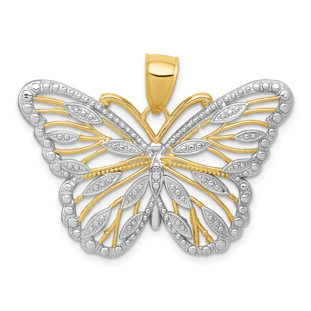 14k Yellow and White Gold Butterfly Necklace Pendant - Charlie & Co. Jewelry