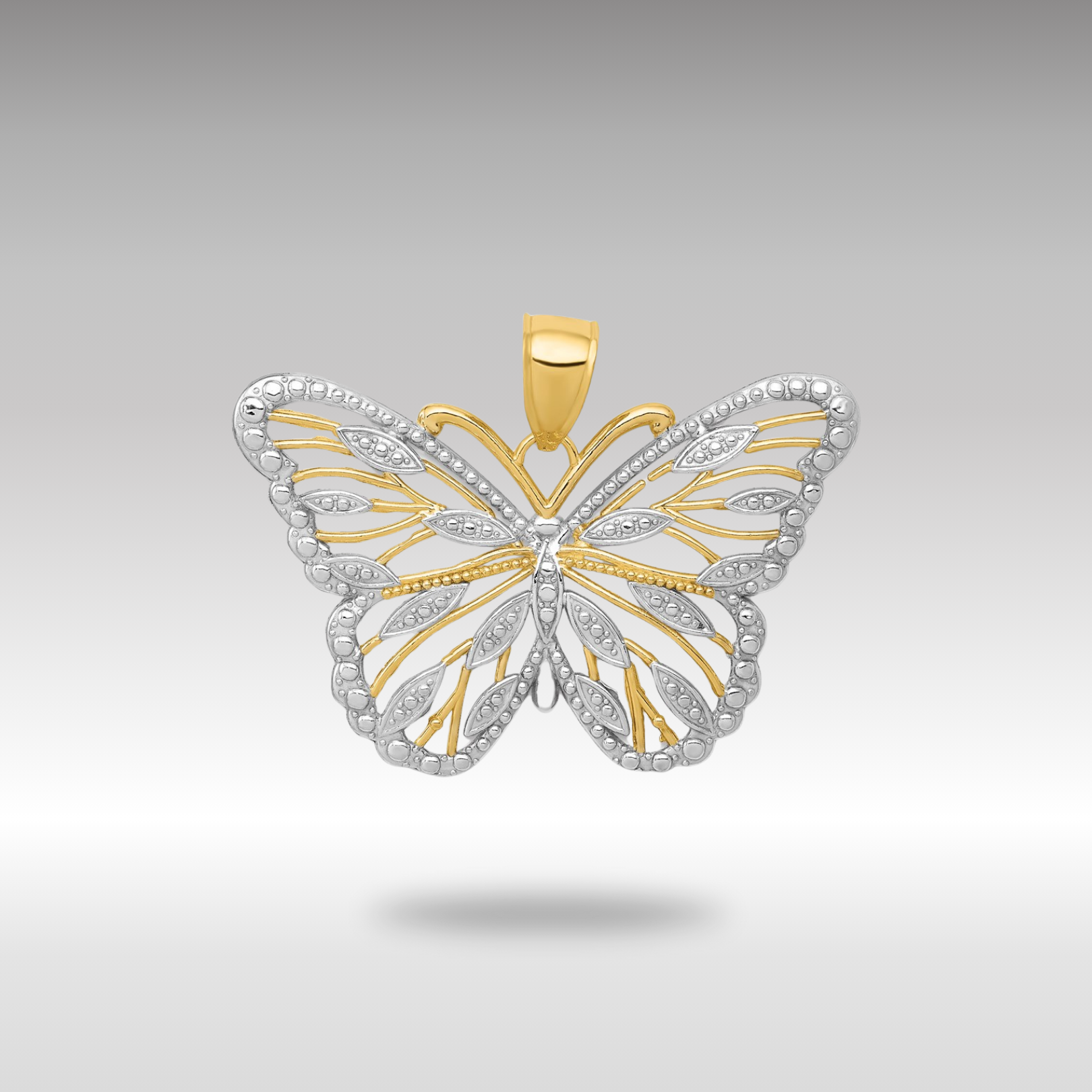 Yellow and White Gold Butterfly Necklace Pendant - Charlie & Co. Jewelry