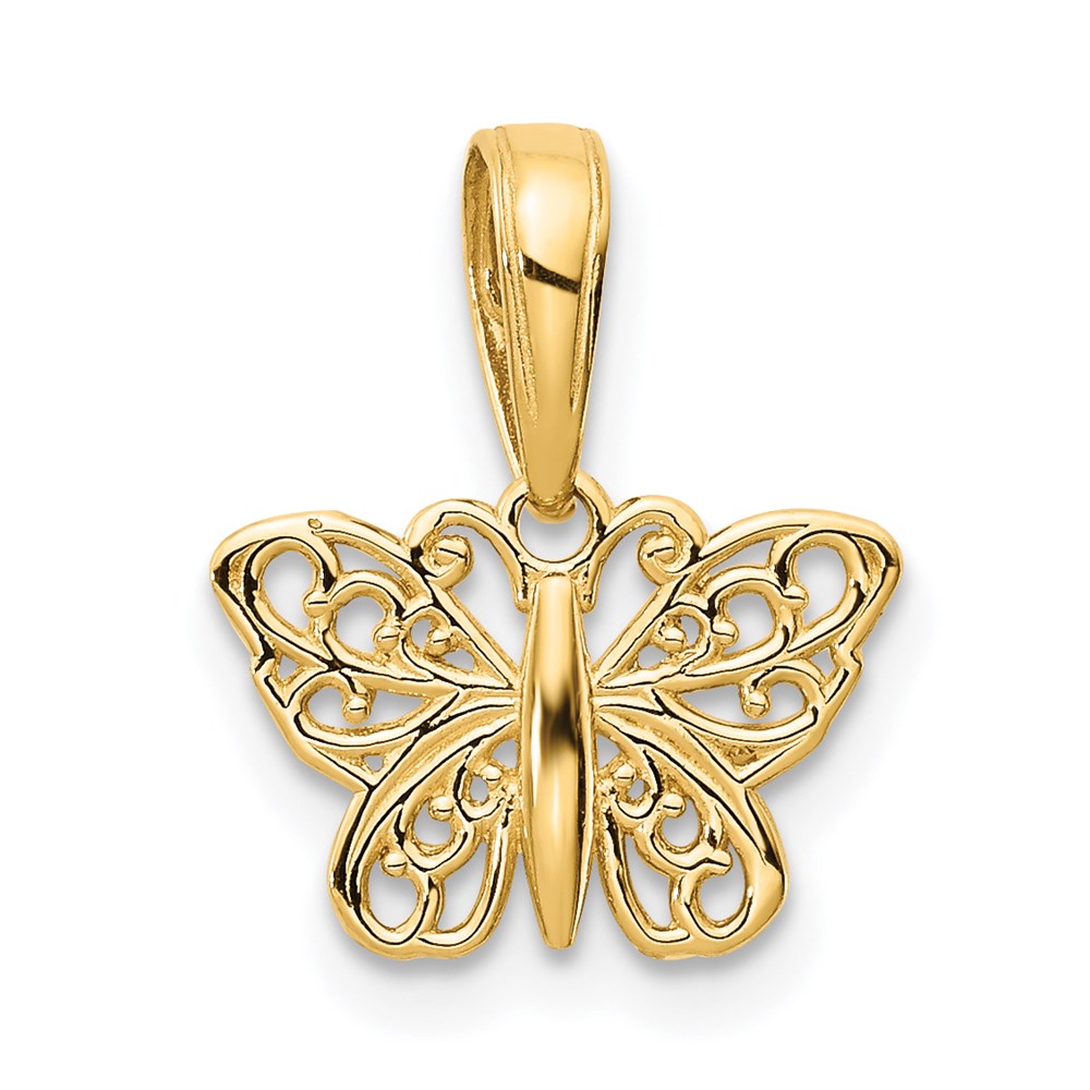14K Gold Polished Filigree Butterfly Pendant - Charlie & Co. Jewelry