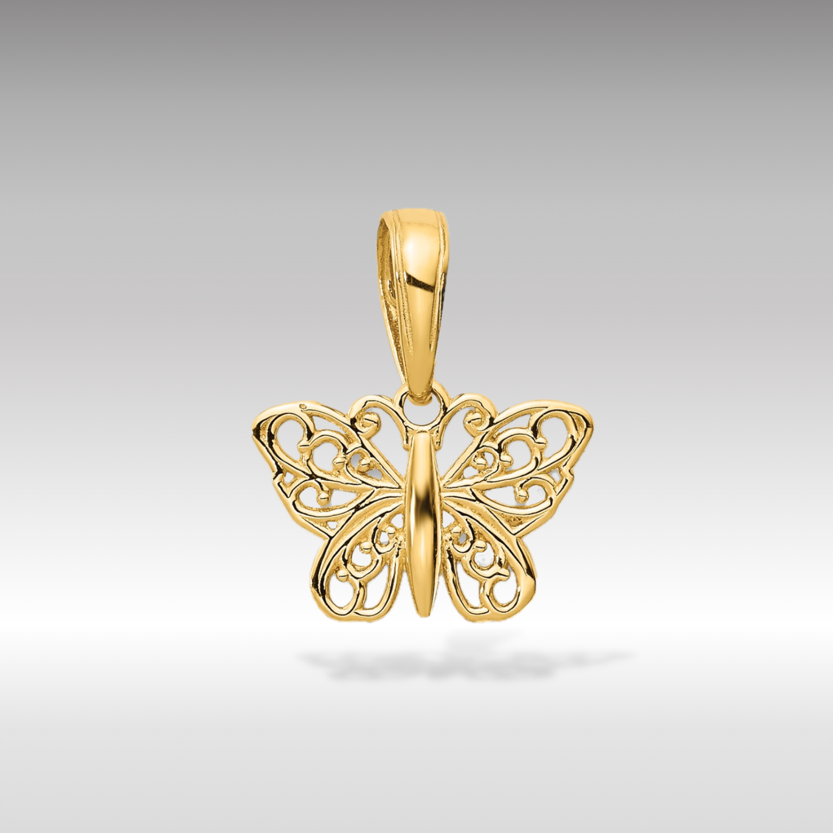 14K Gold Polished Filigree Butterfly Pendant - Charlie & Co. Jewelry