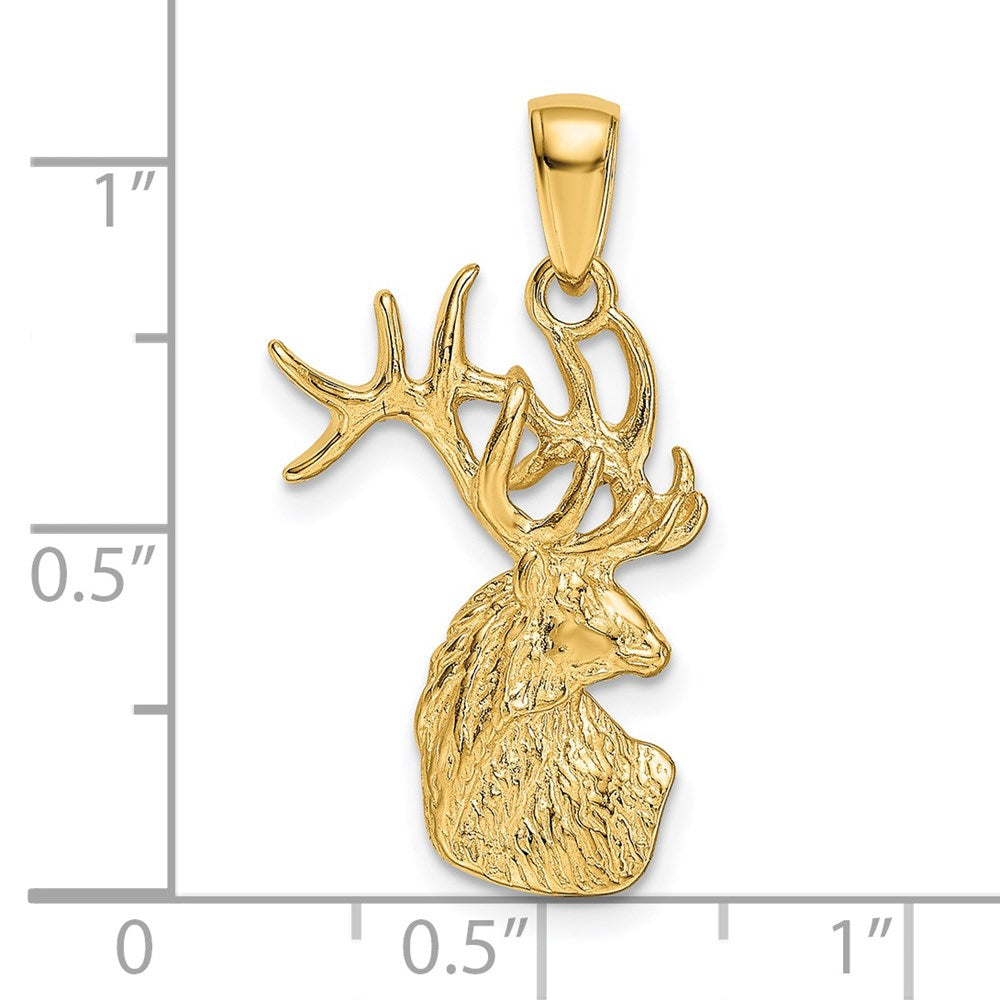 14K Gold Polished Deer Head Necklace Pendant - Charlie & Co. Jewelry