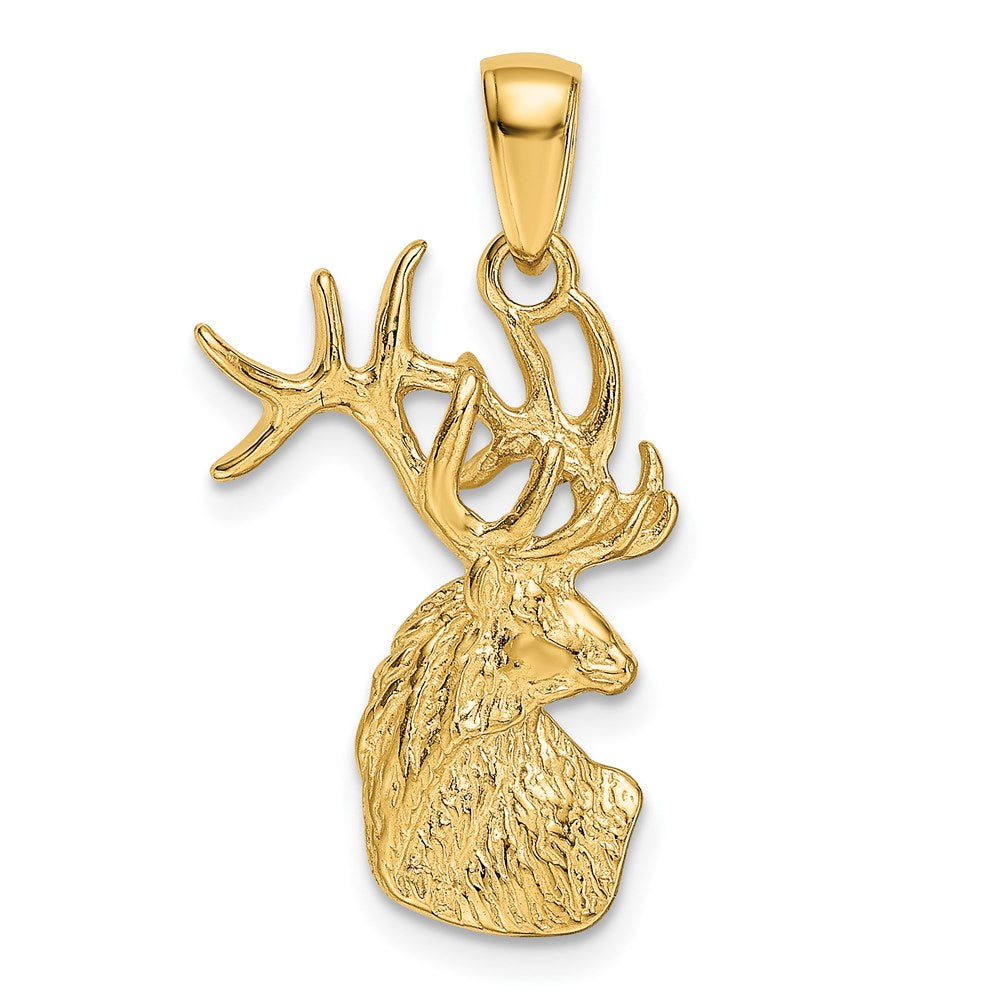 14K Gold Polished Deer Head Necklace Pendant - Charlie & Co. Jewelry