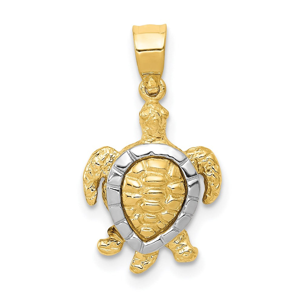 14K Yellow and White Gold Sea Turtle Charm - Charlie & Co. Jewelry