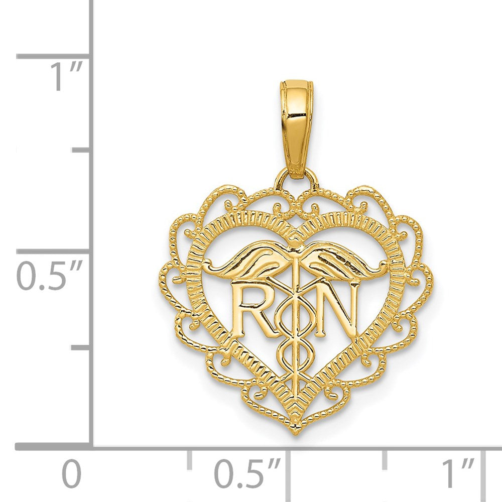 Gold RN Registered Nurse Heart Pendant Necklace Model-K4932 - Charlie & Co. Jewelry