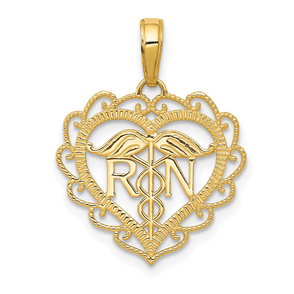 Gold RN Registered Nurse Heart Pendant Necklace Model-K4932 - Charlie & Co. Jewelry