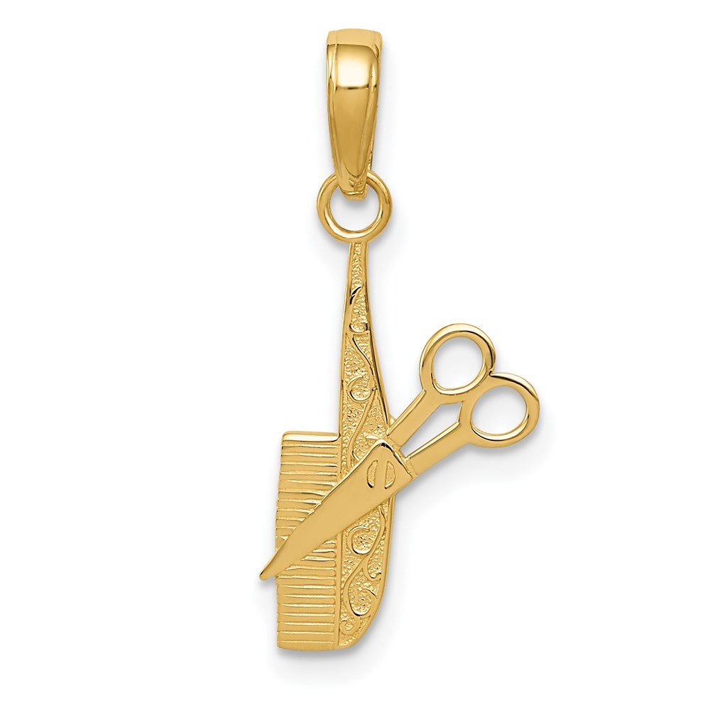 14K Gold Comb and Scissors Pendant - Charlie & Co. Jewelry