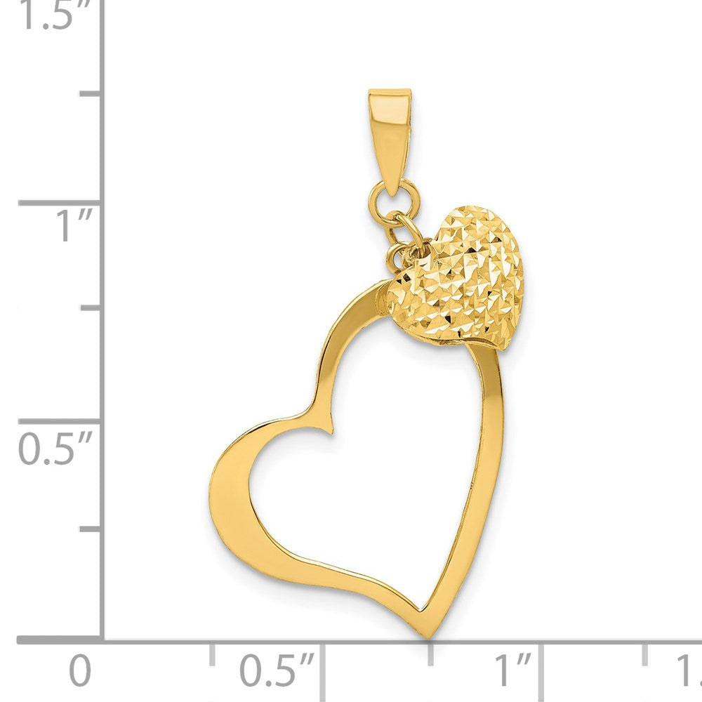 14K Gold Diamond-Cut Open and Puffed 3D Heart Pendant - Charlie & Co. Jewelry