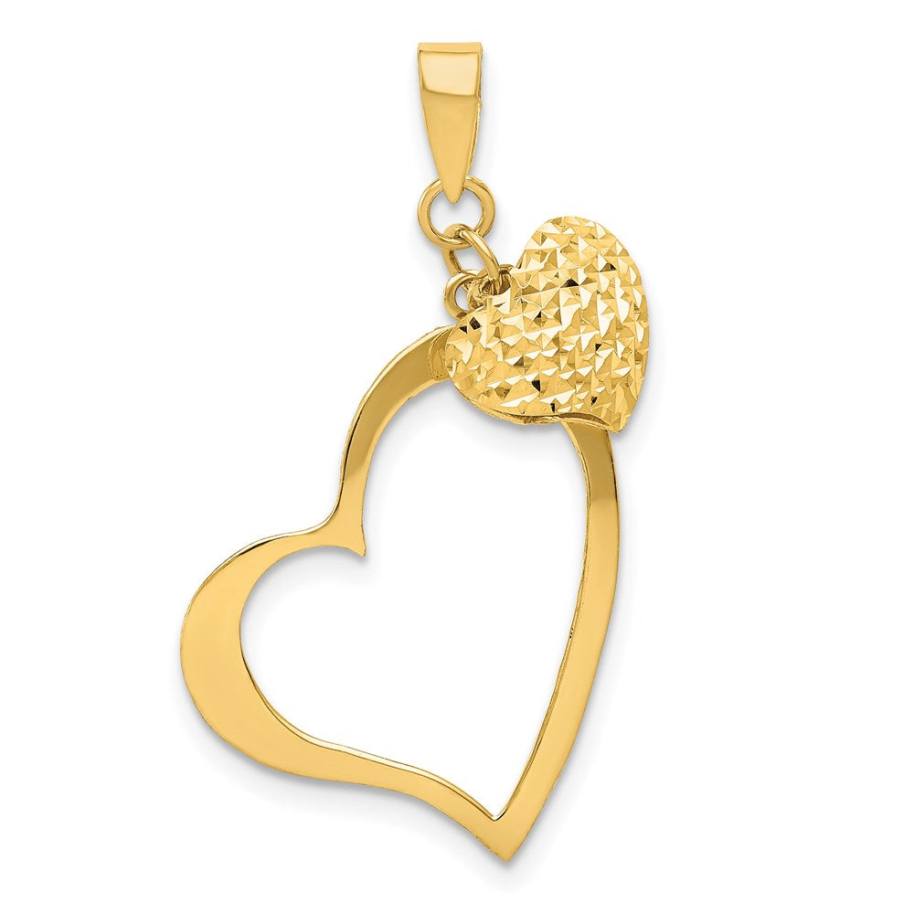 14K Gold Diamond-Cut Open and Puffed 3D Heart Pendant - Charlie & Co. Jewelry