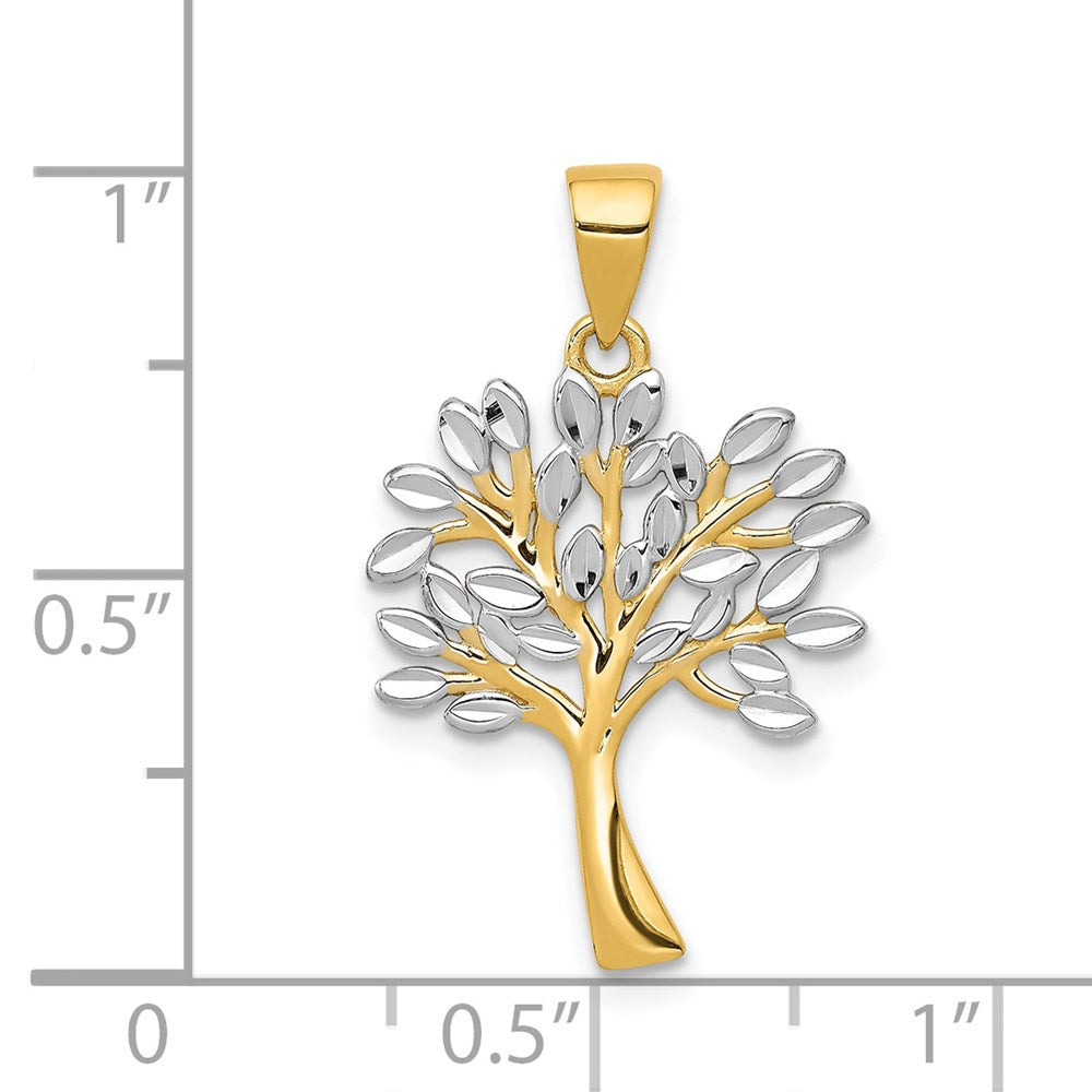 14K Yellow and White Gold Diamond Cut Tree Pendant Necklace - Charlie & Co. Jewelry