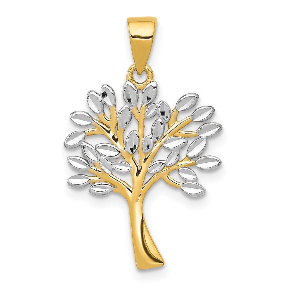 14K Yellow and White Gold Diamond Cut Tree Pendant Necklace - Charlie & Co. Jewelry