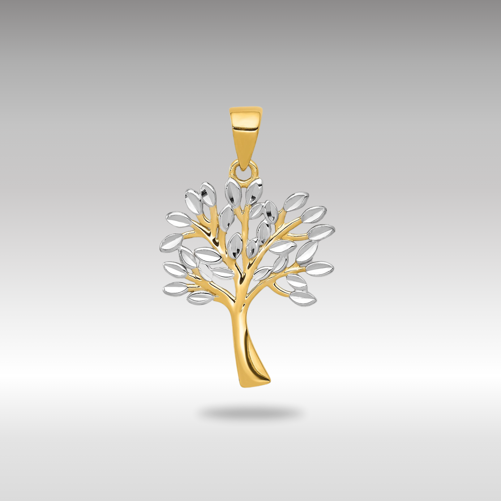 Yellow and White Gold Diamond Cut Tree Pendant Necklace - Charlie & Co. Jewelry