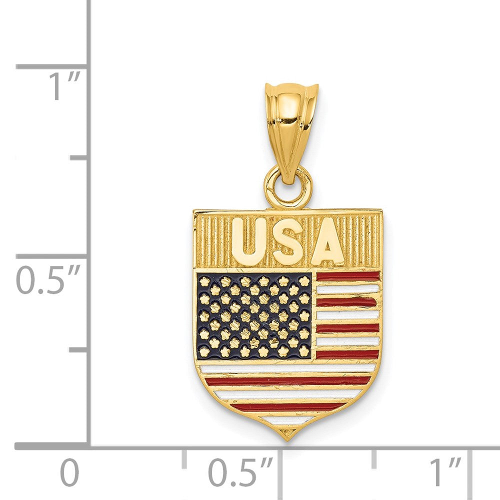 14K Gold Enameled USA Flag Shield Pendant - Charlie & Co. Jewelry