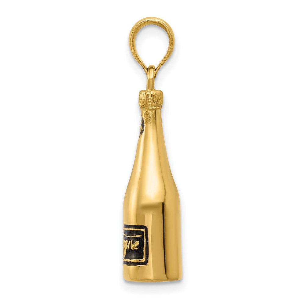 14K Gold Polished 3D Enameled Champagne Bottle Pendant - Charlie & Co. Jewelry