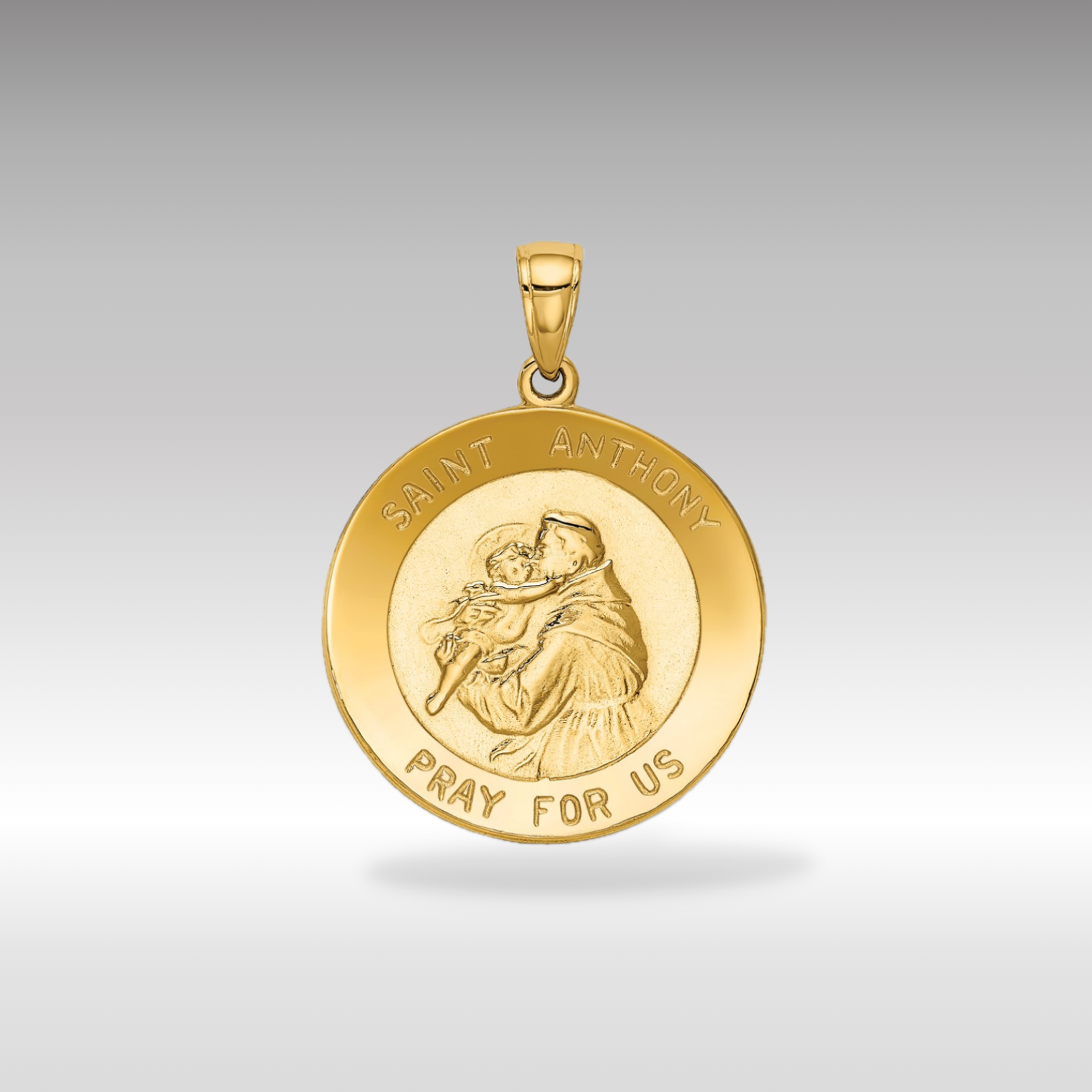 14K Gold Saint Anthony Large Round Medal Pendant - Charlie & Co. Jewelry