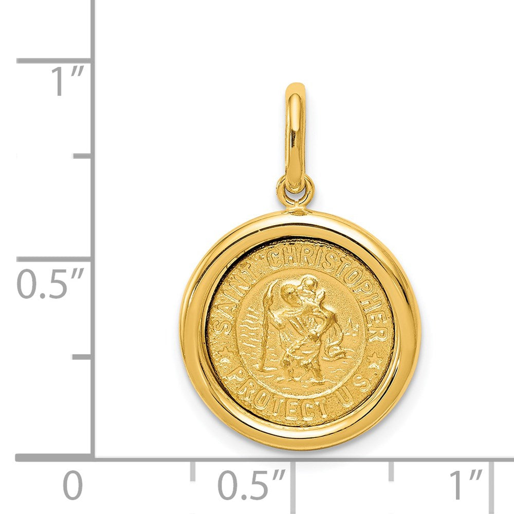 14K Gold Round St. Christopher Solid Medal Pendant - Charlie & Co. Jewelry