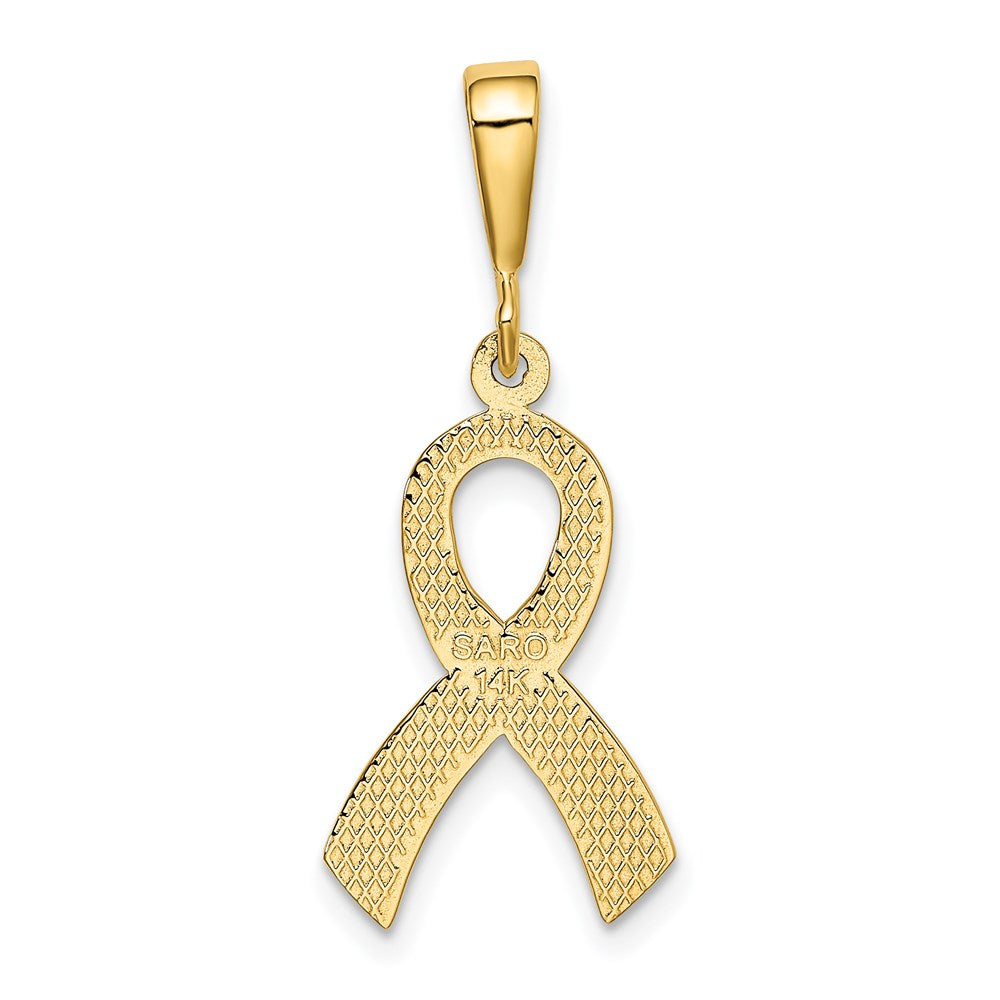 14K Gold Textured Awareness Ribbon Necklace Pendant - Charlie & Co. Jewelry