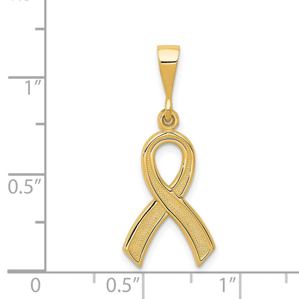 14K Gold Textured Awareness Ribbon Necklace Pendant - Charlie & Co. Jewelry