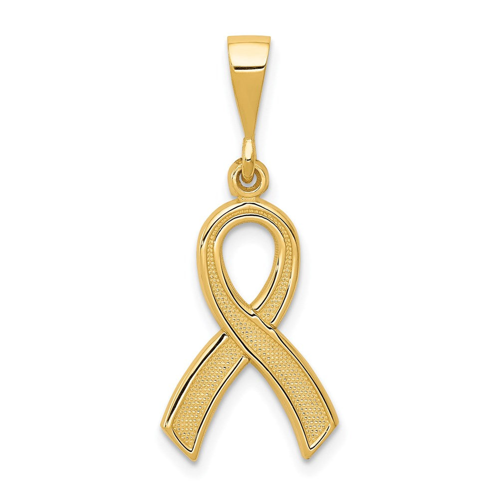 14K Gold Textured Awareness Ribbon Necklace Pendant - Charlie & Co. Jewelry