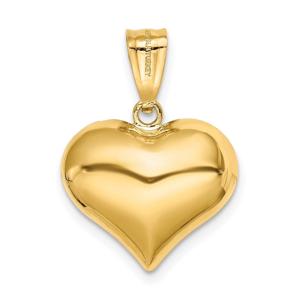 14K Gold Polished and Textured 3D Heart Pendant - Charlie & Co. Jewelry