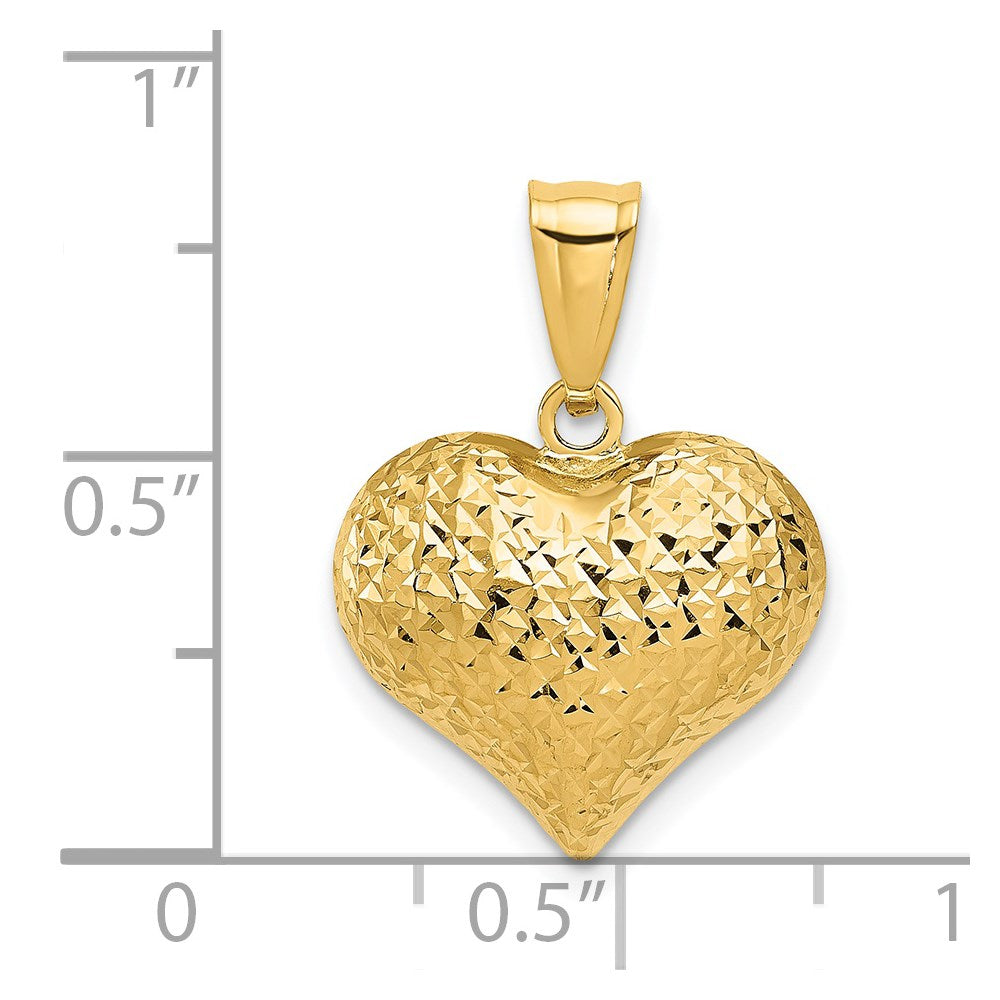 14K Gold Polished and Textured 3D Heart Pendant - Charlie & Co. Jewelry
