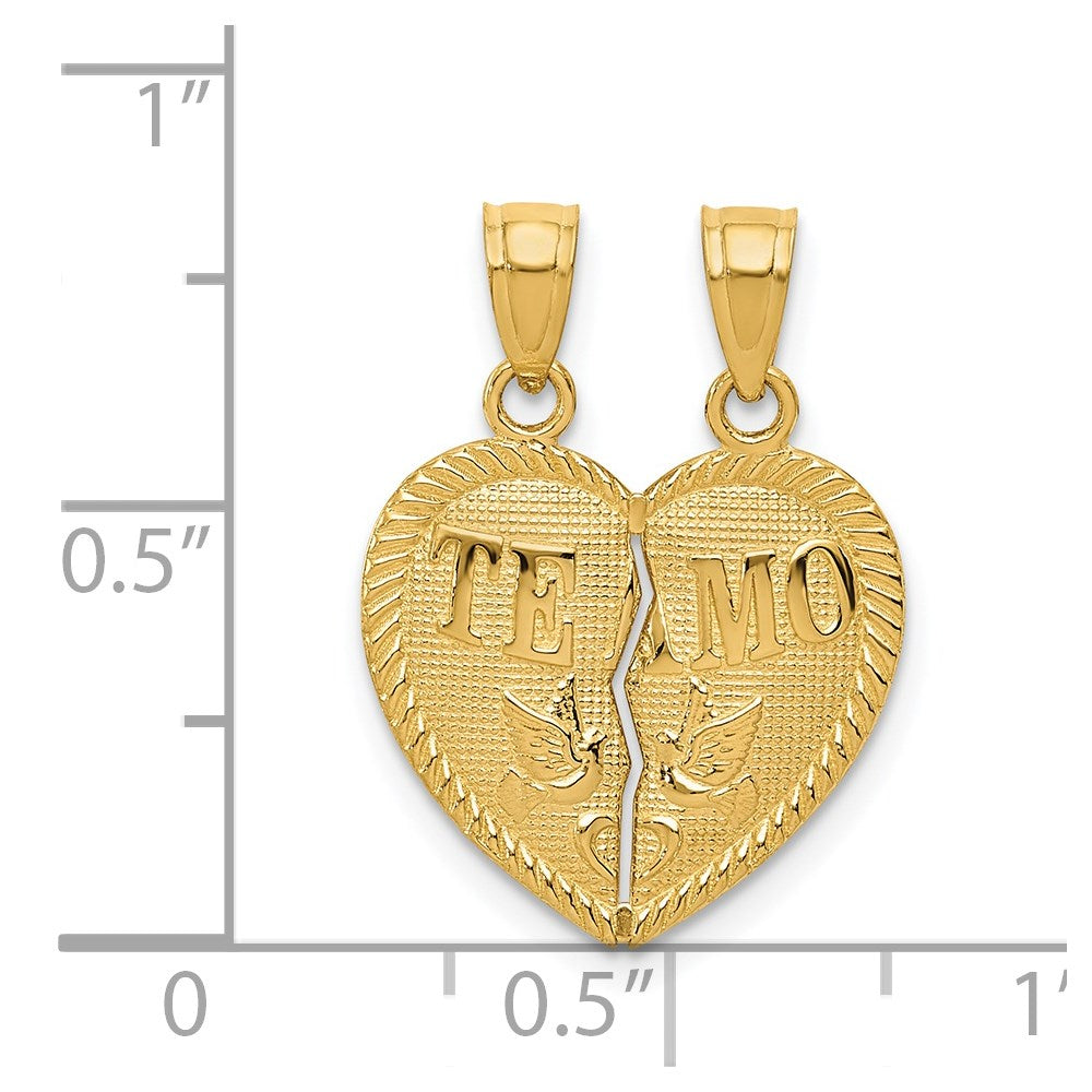 Gold TE AMO Break Apart Heart Necklace Charm Model-K5877 - Charlie & Co. Jewelry