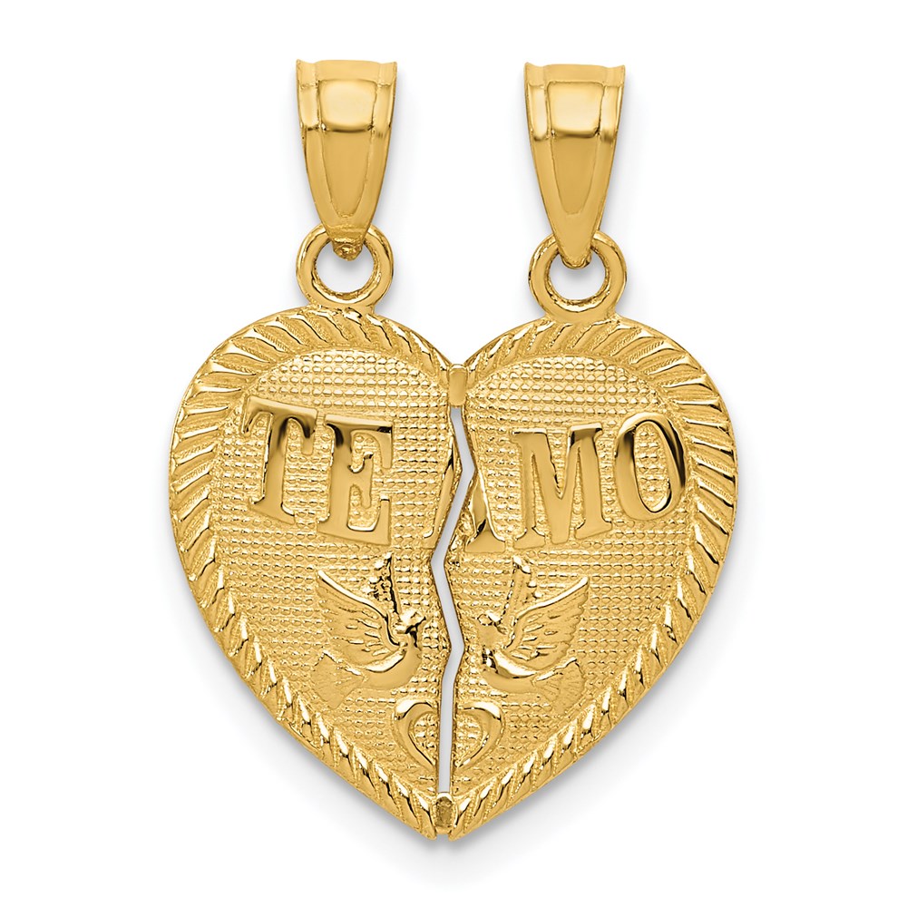 Gold TE AMO Break Apart Heart Necklace Charm Model-K5877 - Charlie & Co. Jewelry