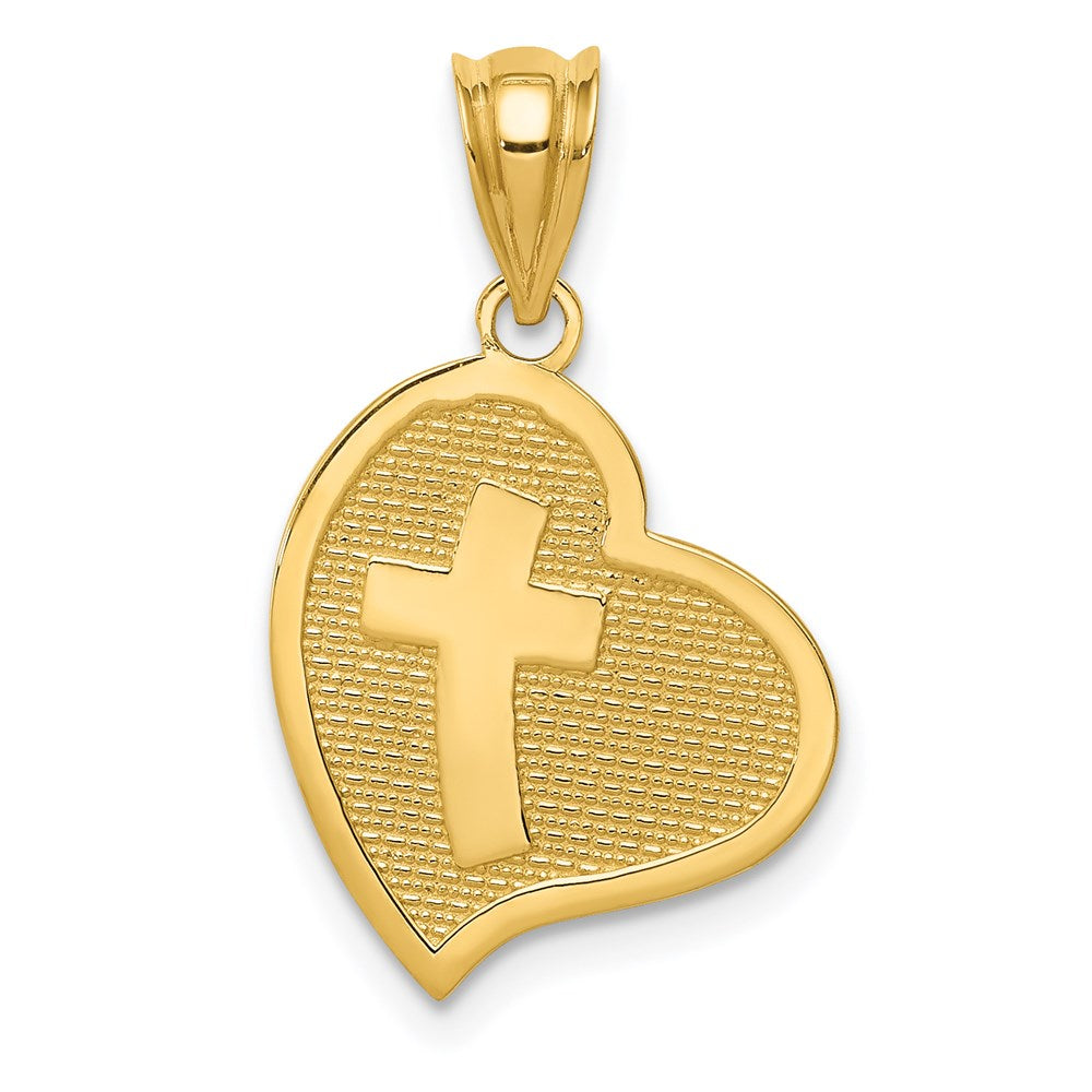 Gold Polished Mom I Love You/Cross Reversible Heart Pendant Necklace - Model K5890 - Charlie & Co. Jewelry