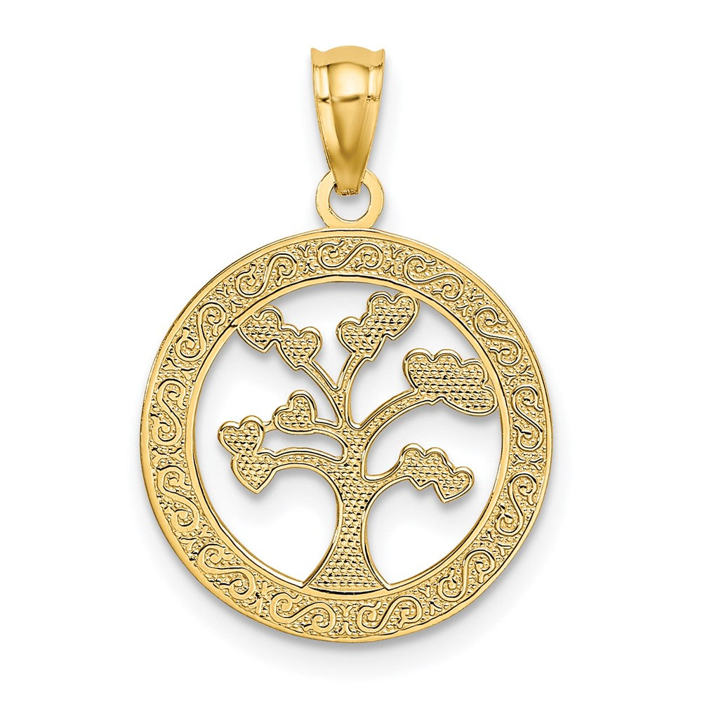 14K Gold Polished Family Tree Necklace Charm - Charlie & Co. Jewelry