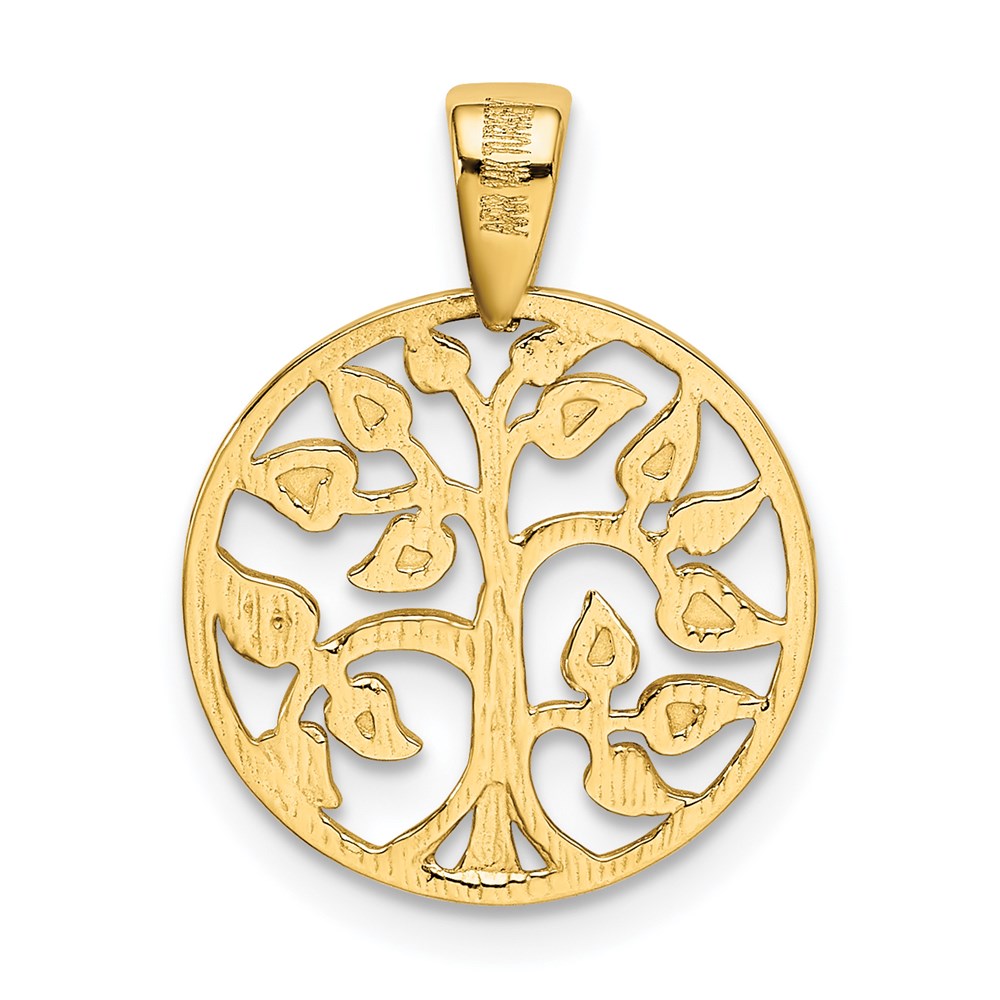 14K Gold Polished Tree in Circle Necklace Pendant - Charlie & Co. Jewelry