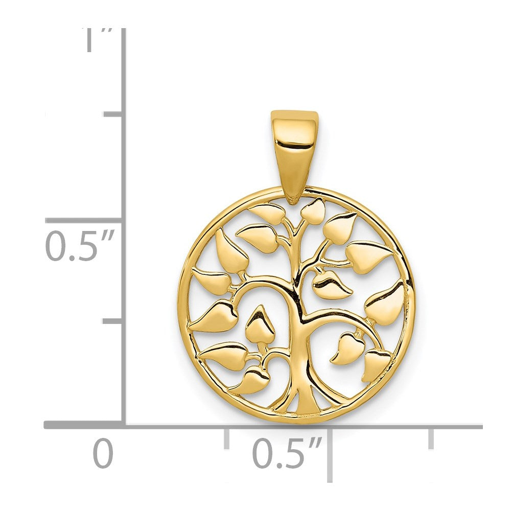 14K Gold Polished Tree in Circle Necklace Pendant - Charlie & Co. Jewelry