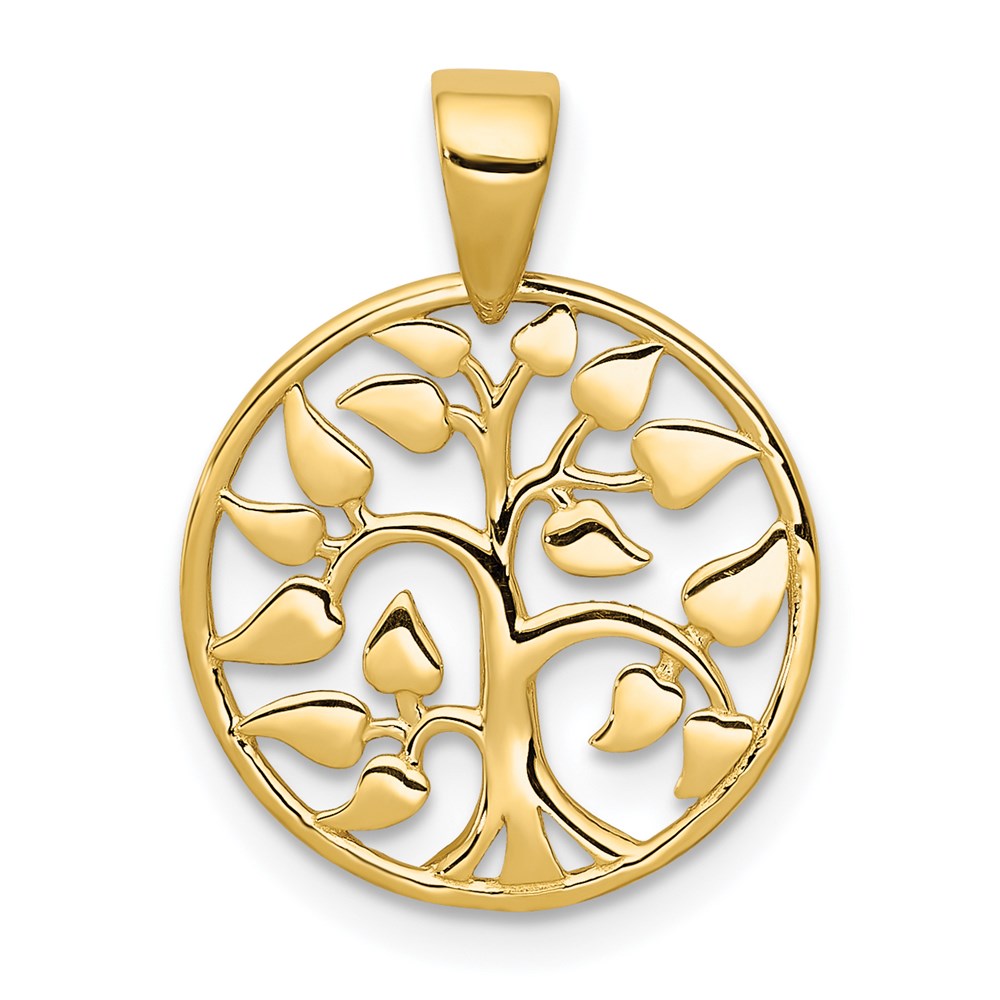 14K Gold Polished Tree in Circle Necklace Pendant - Charlie & Co. Jewelry