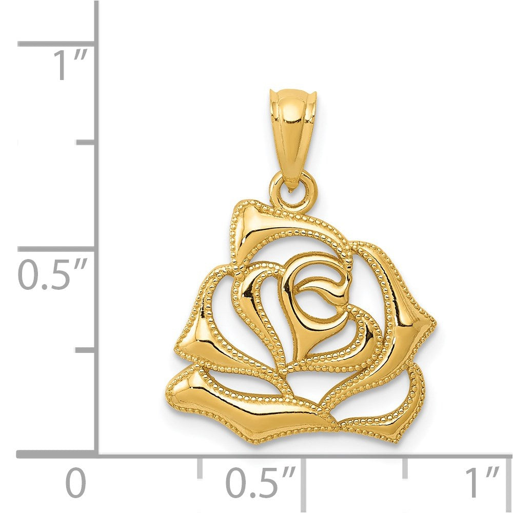 14K Gold Elegant High Polish Floral Rose Charm - Charlie & Co. Jewelry
