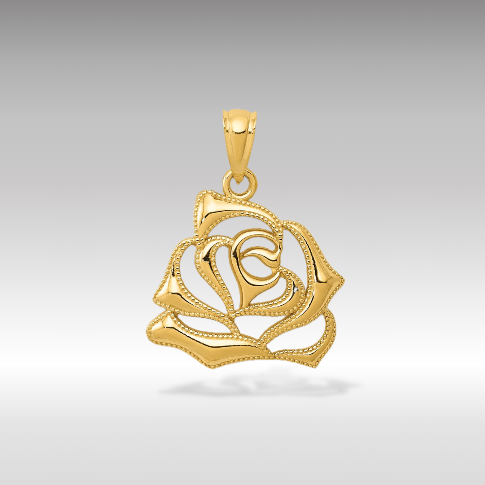 14K Gold Elegant High Polish Floral Rose Charm - Charlie & Co. Jewelry