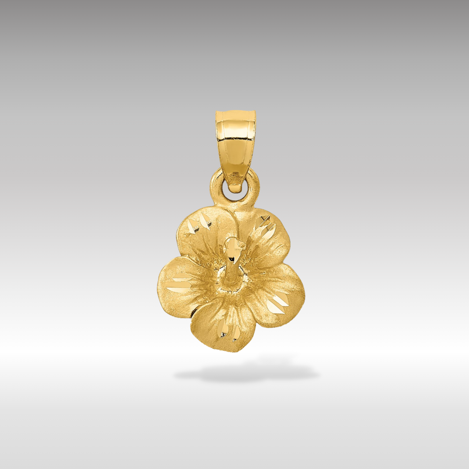 14K Gold Satin Finish Hibiscus Flower Pendant - Charlie & Co. Jewelry
