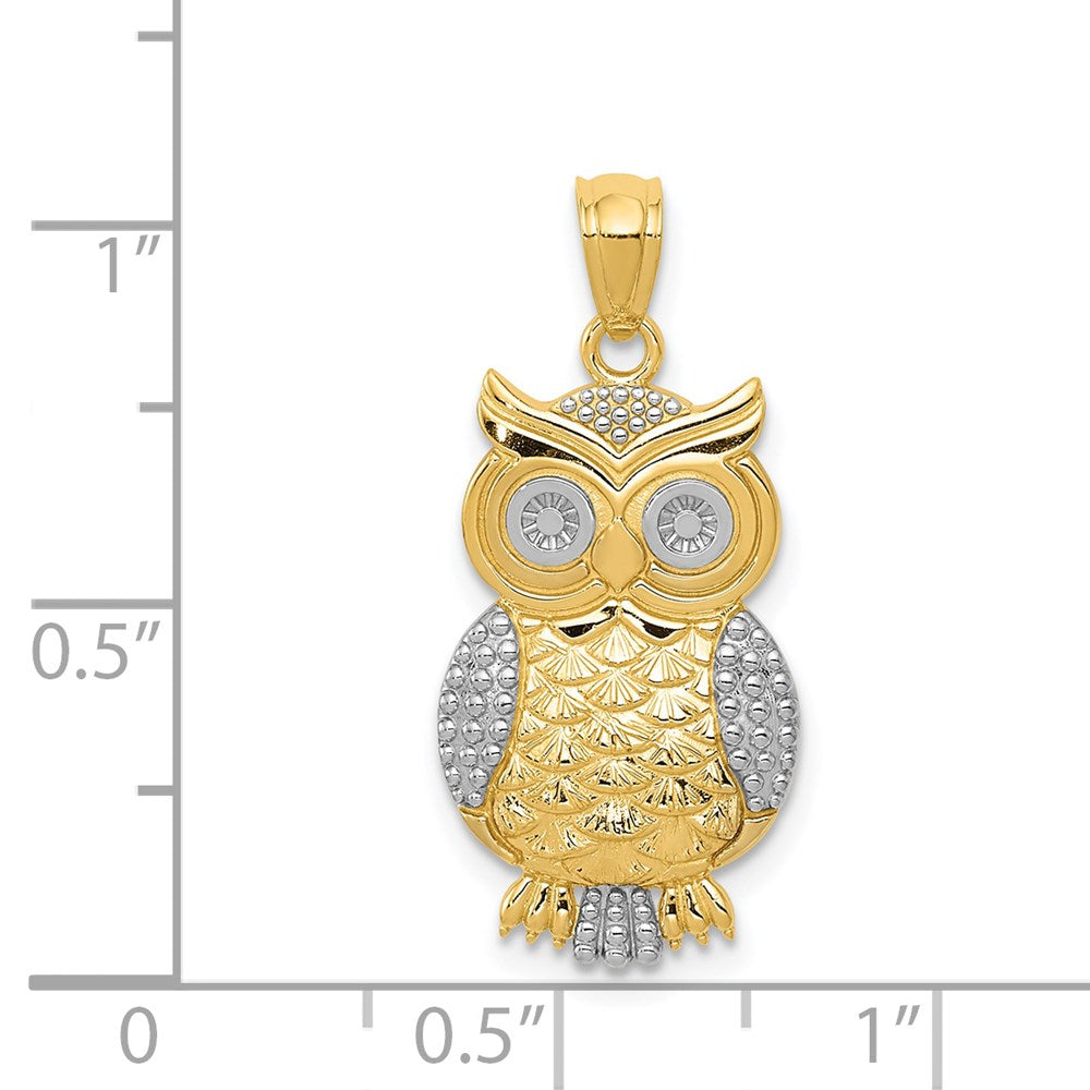 14K Yellow and White Gold Owl Pendant Necklace - Charlie & Co. Jewelry