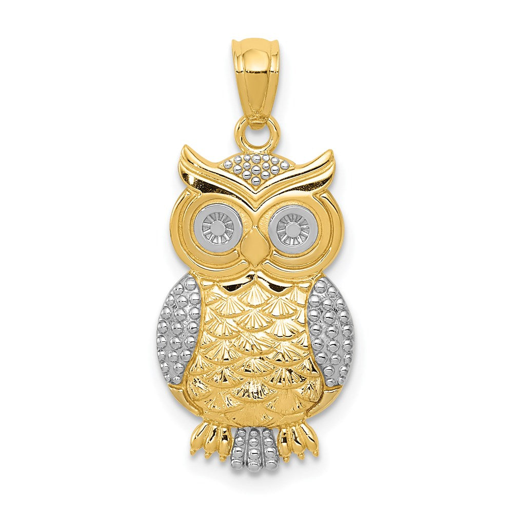 14K Yellow and White Gold Owl Pendant Necklace - Charlie & Co. Jewelry