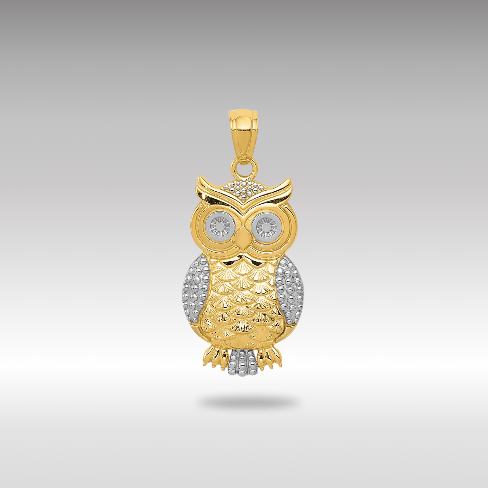 Yellow and White Gold Owl Pendant Necklace - Charlie & Co. Jewelry