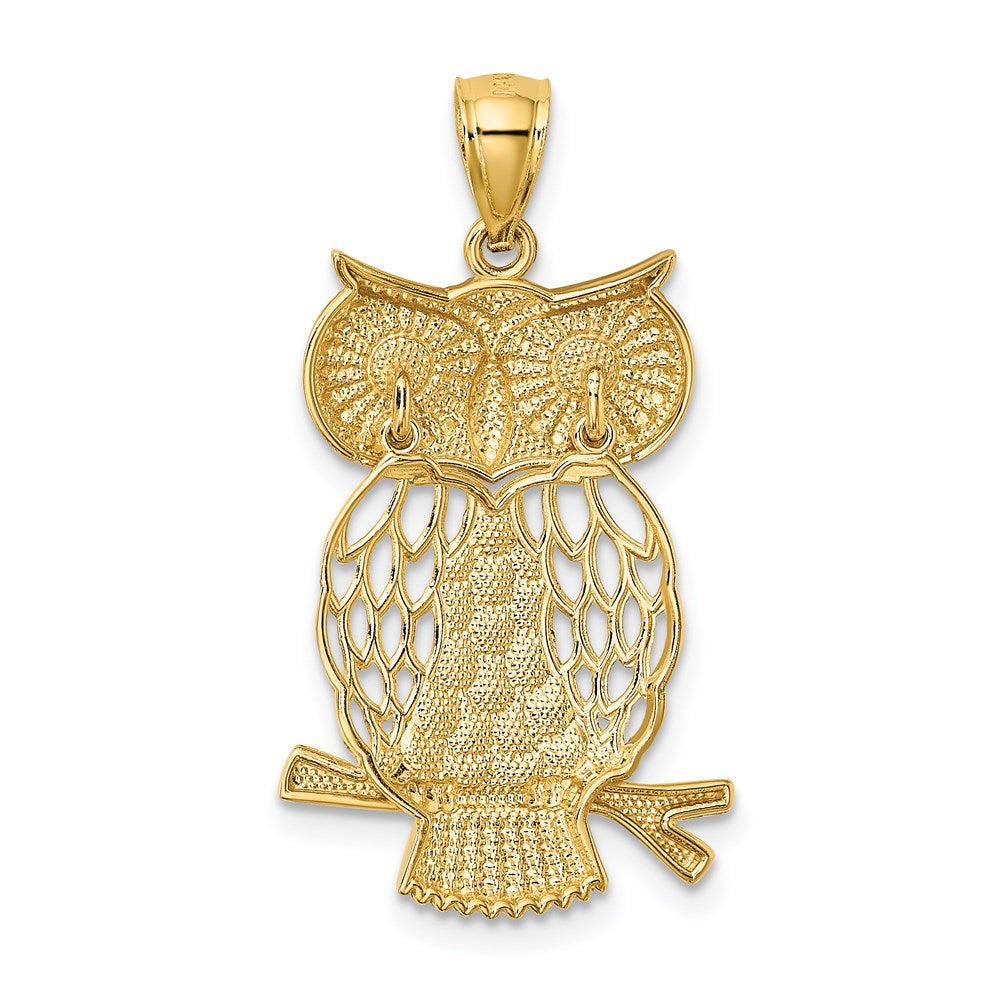 Yellow Gold and White Gold Moveable Owl Pendant Necklace Model-K5979 - Charlie & Co. Jewelry