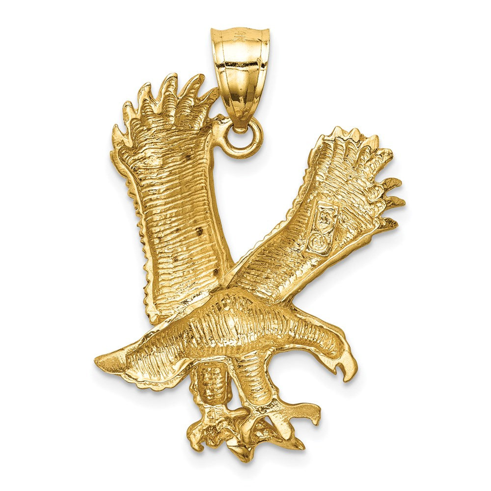 Gold Large Satin Diamond-cut Eagle Pendant Necklace - Model K6001 - Charlie & Co. Jewelry