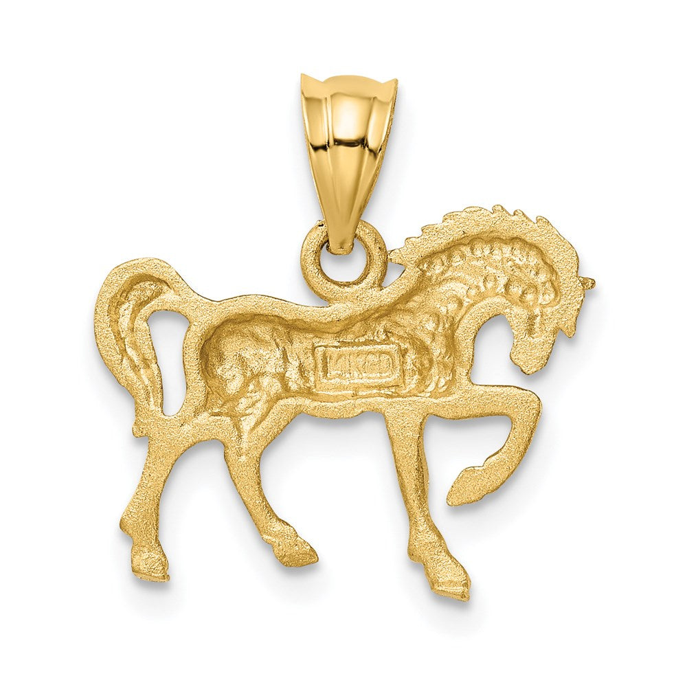 14K Gold Satin and Diamond-Cut Horse Pendant - Charlie & Co. Jewelry