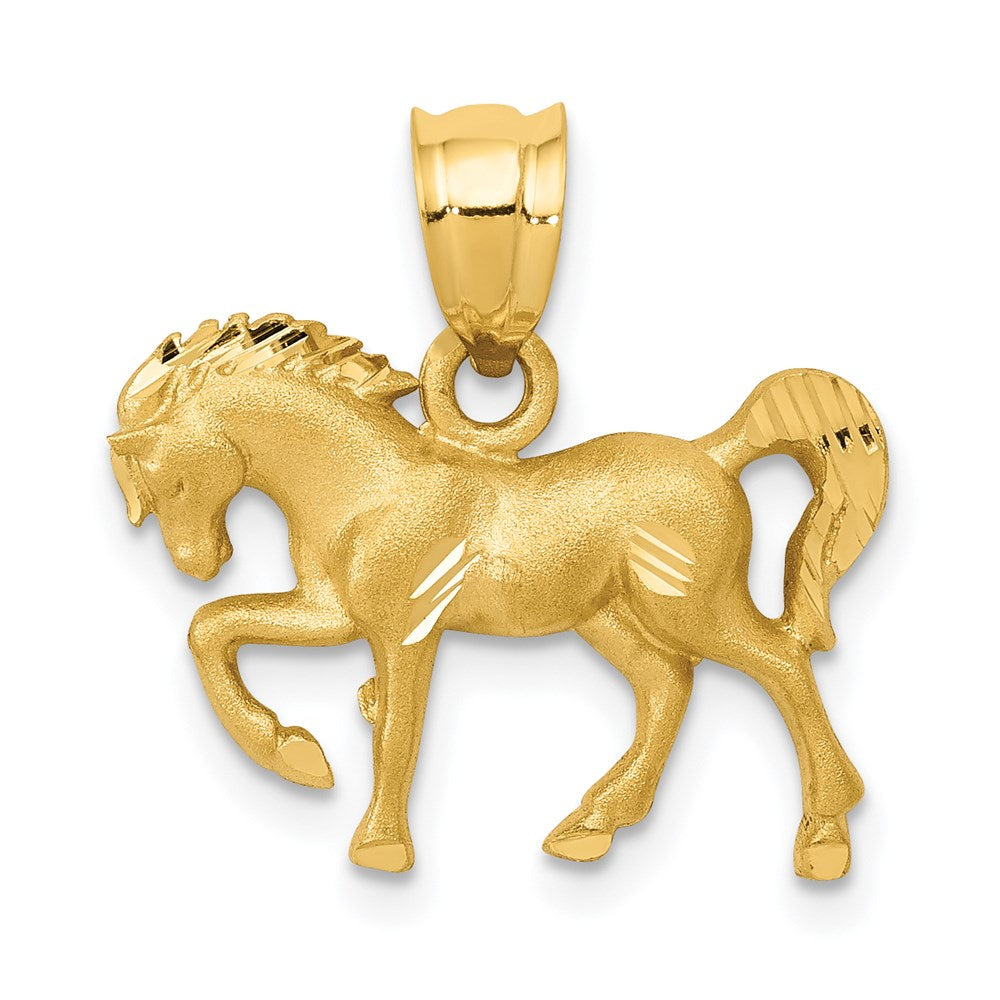14K Gold Satin and Diamond-Cut Horse Pendant - Charlie & Co. Jewelry