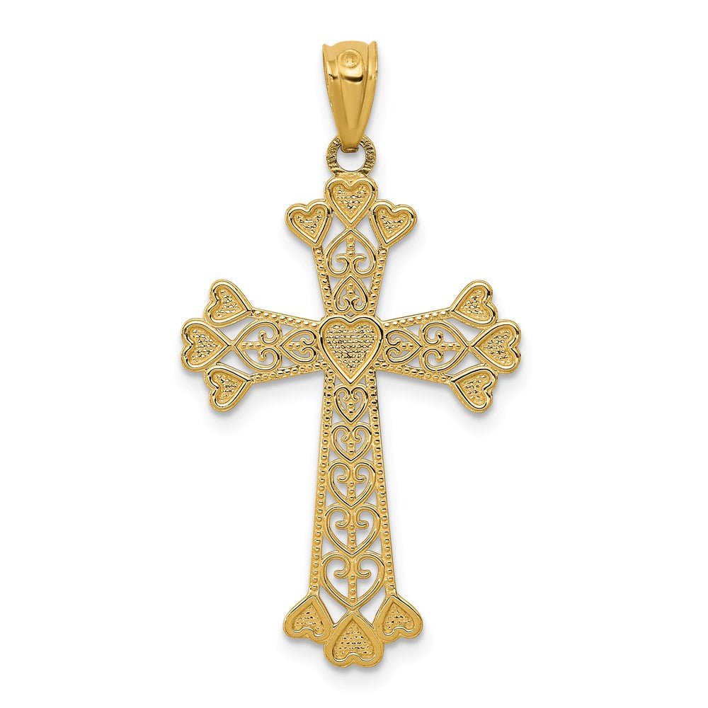 Gold Filigree Hearts Cross Necklace Charm Model-K6241 - Charlie & Co. Jewelry