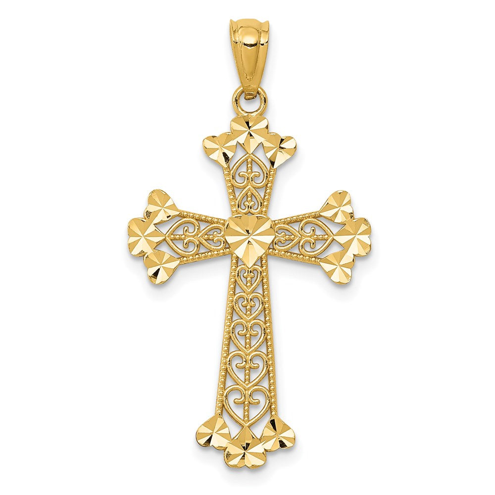 Gold Filigree Hearts Cross Necklace Charm Model-K6241 - Charlie & Co. Jewelry