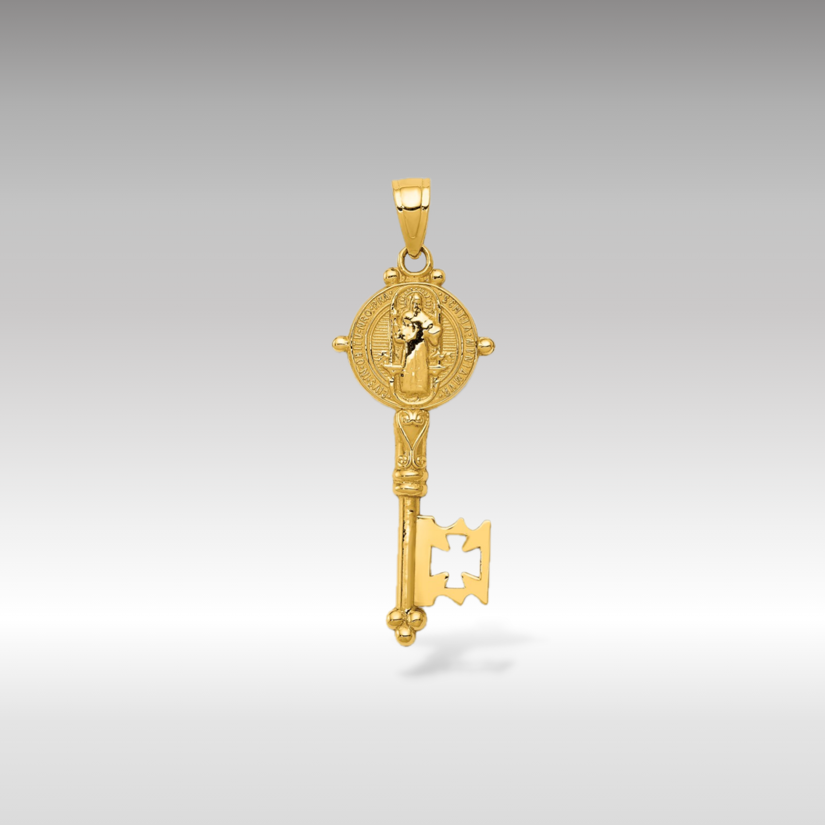 14K Gold Double-Sided St. Benedict Key Pendant - Charlie & Co. Jewelry